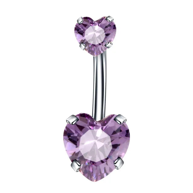 DAIIIBABYYY  -  Fashion Zircon Heart Belly Button Piercing for Women Stainless Steel Long Flower Pendant Navel Rings Piercing Ombligo Jewelry