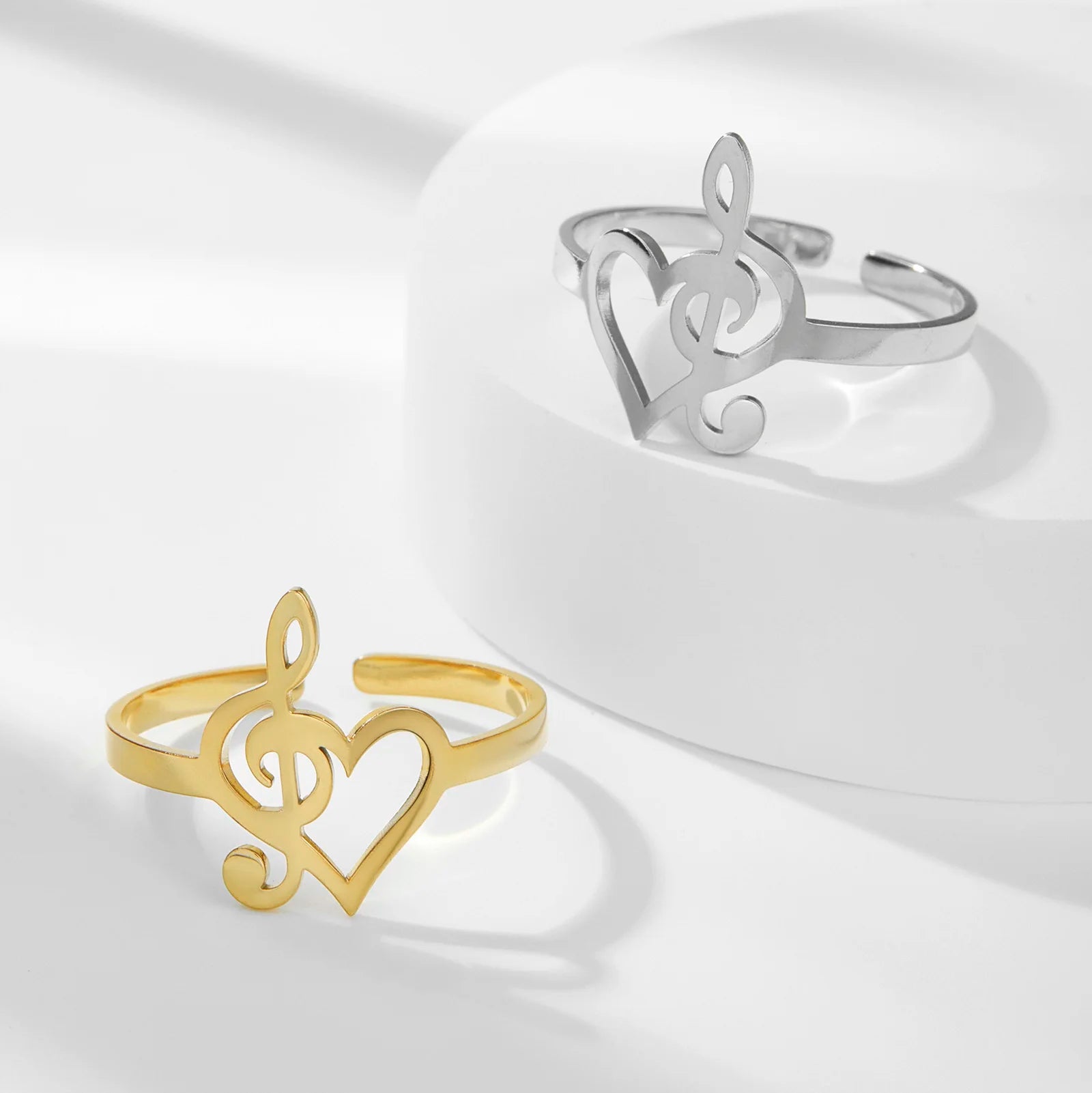 DAIIIBABYYY  -  Music Note Heart of Treble and Bass Ring Women Stainless Steel Gold Color Open Finger Rings 2024 Fashion Jewelry Gift