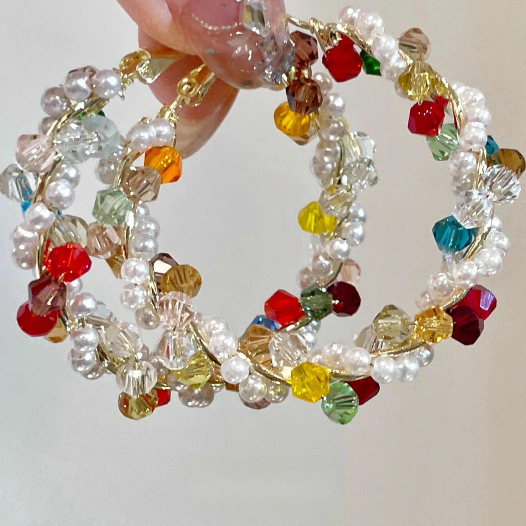 Daiiibabyyy  Shiny Colored Rhinestone Hoop Earrings for Women Exaggerated Geometric Crystal Large Circle Earrings Pearl Bead Earrings Jewelry