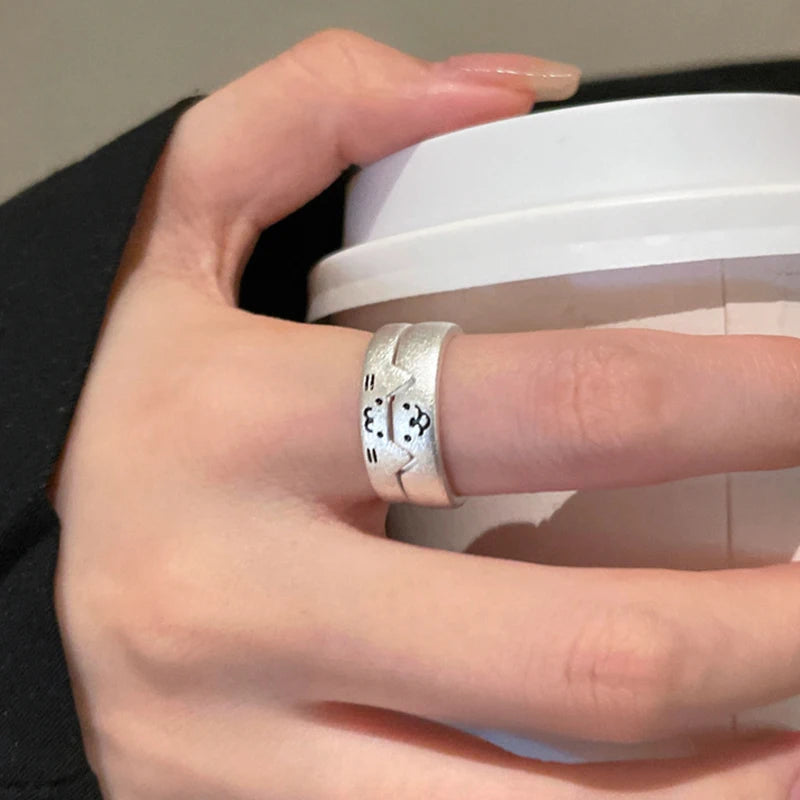 DAIIIBABYYY  -  2Pcs Cute Cartoon Dog Cat Finger Rings for Men Women Lovers Creative Design Animal Adjustable Ring New Jewelry Sets Gift Party