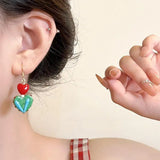 DAIIIBABYYY  -  Y2K Color Matching Love Heart Dangle Earrings for Women Girls Sweet Retro Peach Heart Stud Earrings Fashion Jewelry Party Gifts