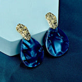 Daiiibabyyy  Retro Blue Water Drop Shaped Panel Earrings for Women  New Korean Elegant Women's Drop Earrings Temperament Gorgeous Jewelry