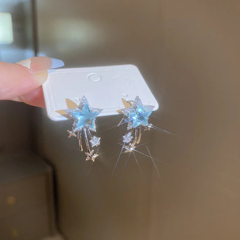 Daiiibabyyy  Star Zircon Earrings for Women Creative Delicate Ear Hook Temperament Luxury Fashion High Sense Sparkle Unique Jewelry