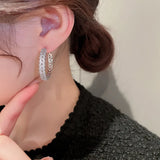 Daiiibabyyy  Silver Needle Zircon Leaf Geometric Circle Earrings European and American Fashion High-end Earring Daily Commuting Jewelry