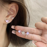 DAIIIBABYYY  -   Girls Y2K Sweet Butterfly Pink Heart Rhinestone Flower Stud Earrings Set Korean Fashion Women Bow Floral Earring Jewelry