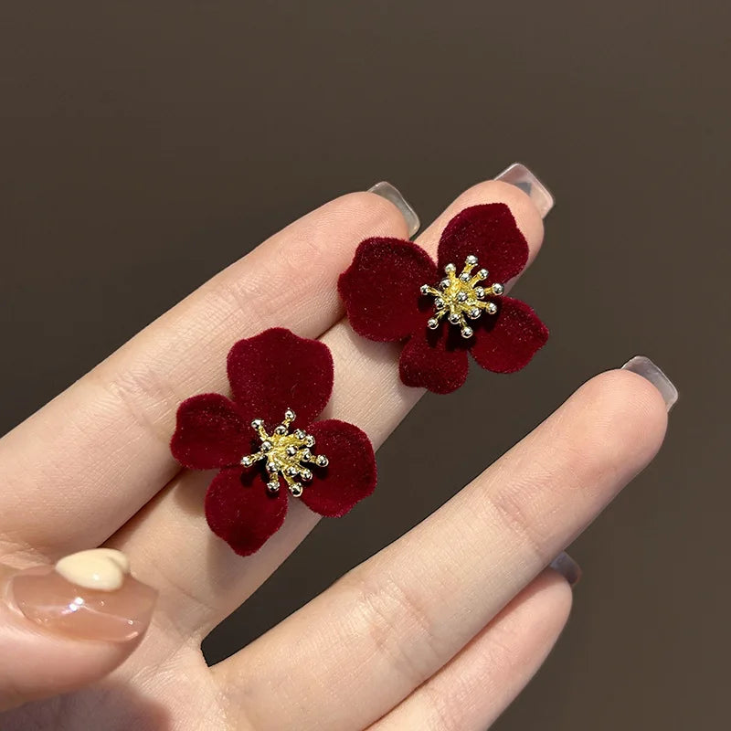 DAIIIBABYYY  -  Women New Year Christmas Wine Red Velvet Bow Earrings Korean Fashion Girls White Plush Ball Dangle Earring Jewelry Gift