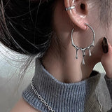 Daiiibabyyy  New Punk Gothic Silver Color Lava Drop Shape Irregular Big Hoop Earrings for Women Men Fashion Korean Liquid Metal Jewelry