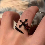 DAIIIBABYYY  -  Gothic Dark Black Butterfly Cross Geometry Irregular Open Rings For Women Men Punk Y2K Halloween Grunge Accessories Jewelry Gift