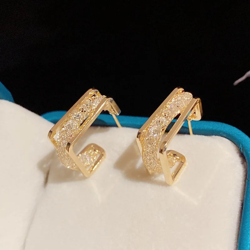 DAIIIBABYYY  -  Korean Gold Color Metal Mesh Crystal Hoop Earrings Women Fashion Jewelry Luxury Geometric Grid Big Circle Earings Femme