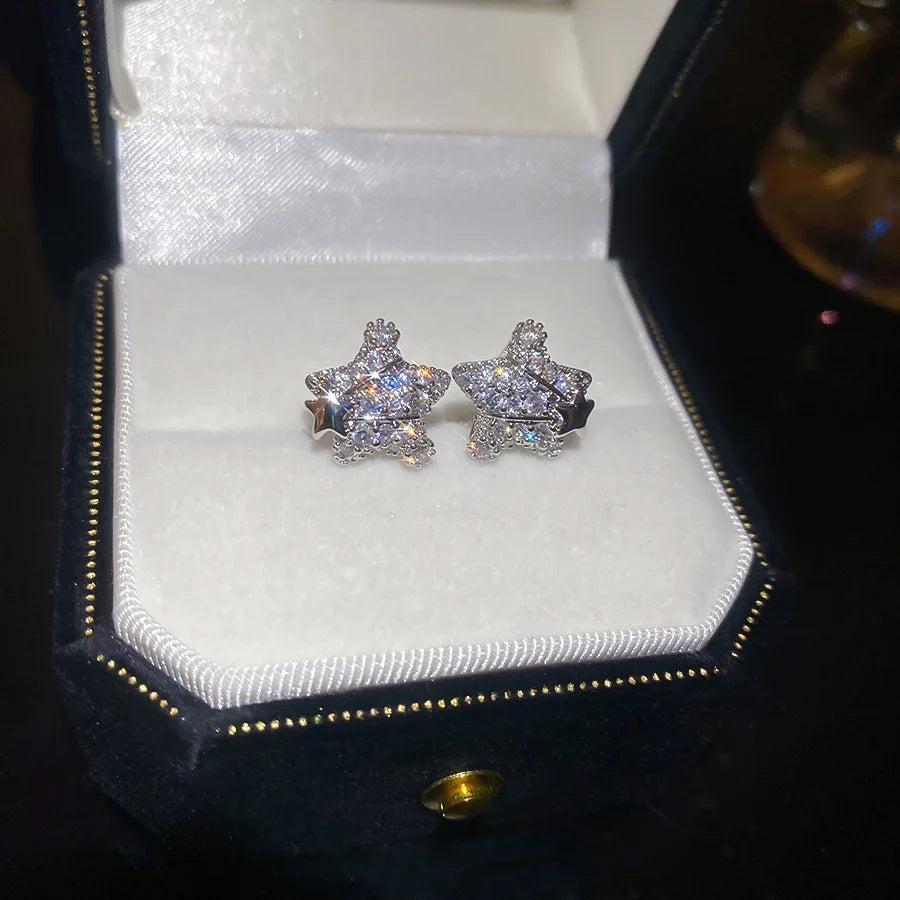 Daiiibabyyy  Korean Fashion Zircon Star Earrings for Women Sweet Personalized Stud Earring High-end Luxury Designer Jewelry Wholesale