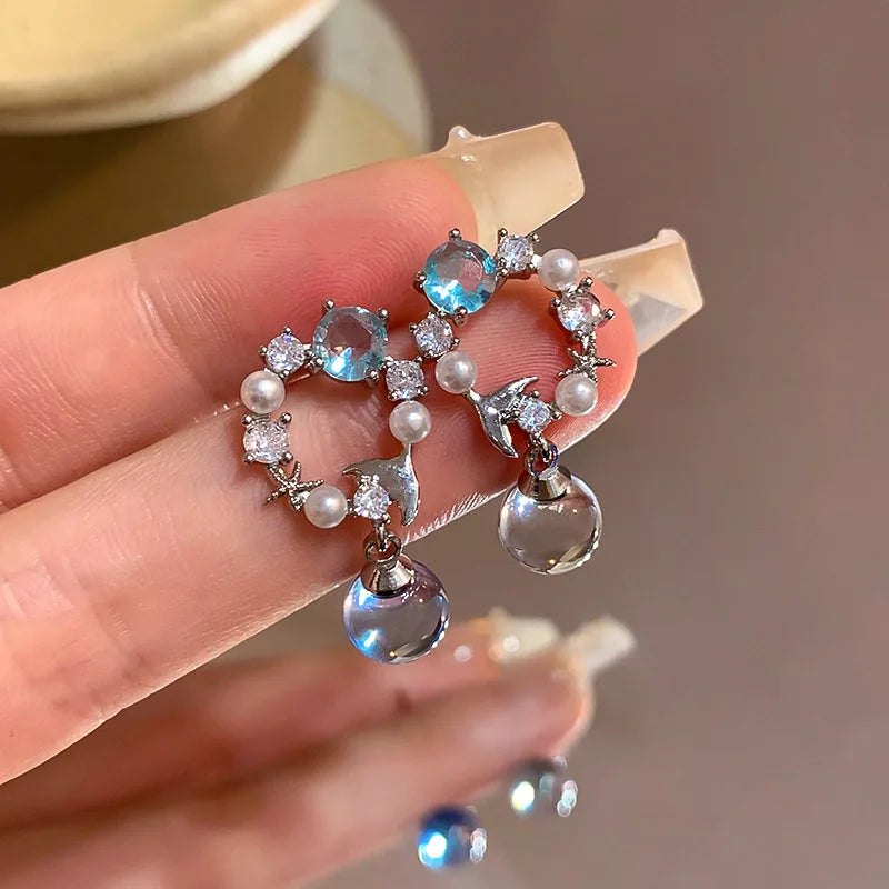 DAIIIBABYYY  -  Sweet Wind Round Earrings Ladies Tail Earrings Fashionable Commuting Personality Light Luxury Temperament Banquet Jewelry