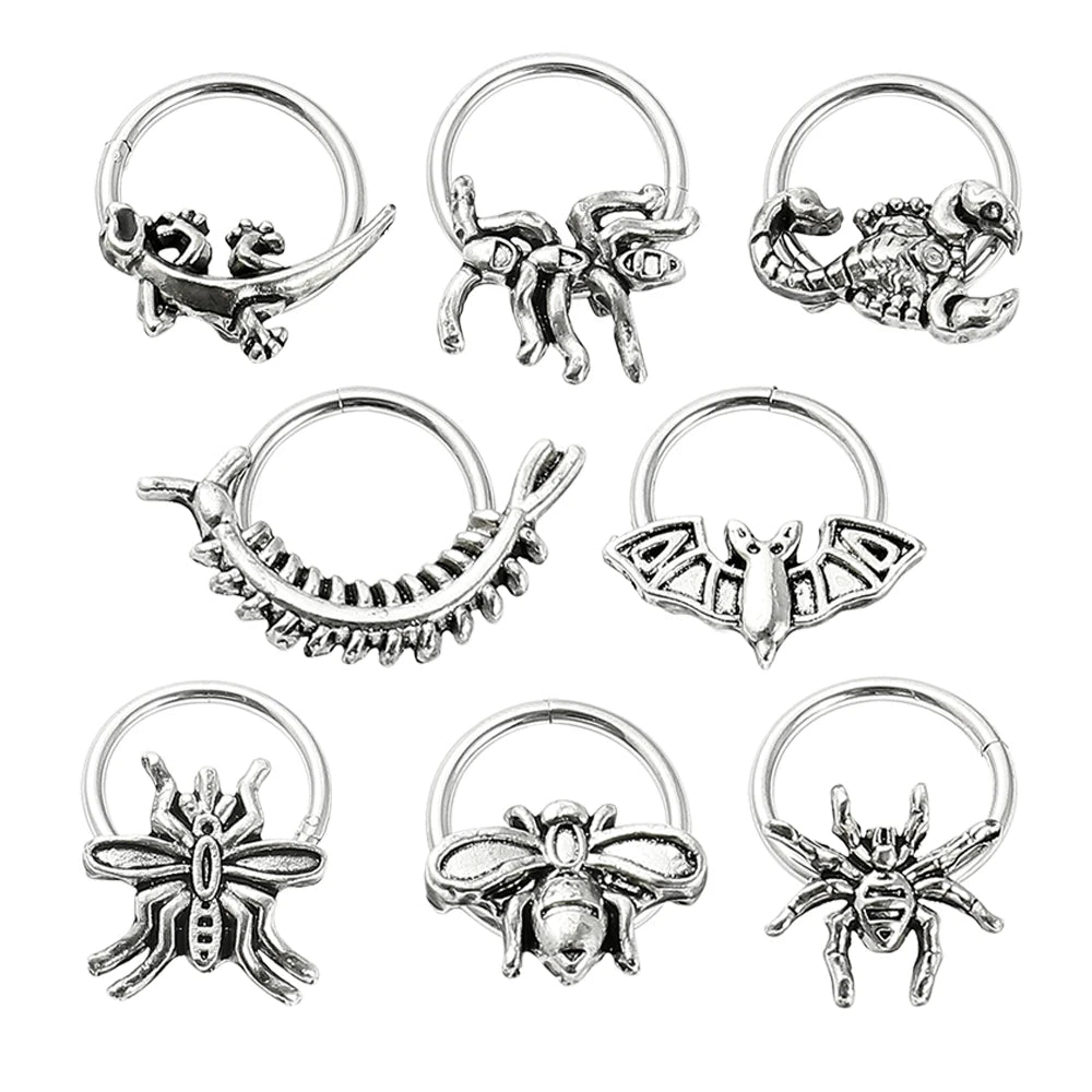 DAIIIBABYYY  -  Fashion Punk Stainless Steel Nose Ring Silver Color Gothic Insect Nose Rings For Women Men Body Cartilage Piercing Jewelry