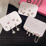 DAIIIBABYYY  -  Sweet Cool INS Pink Color Rhinestone Crystal Geometry Stud Earrings Set Women Korean Fashion Kpop Tassel Earring Jewelry