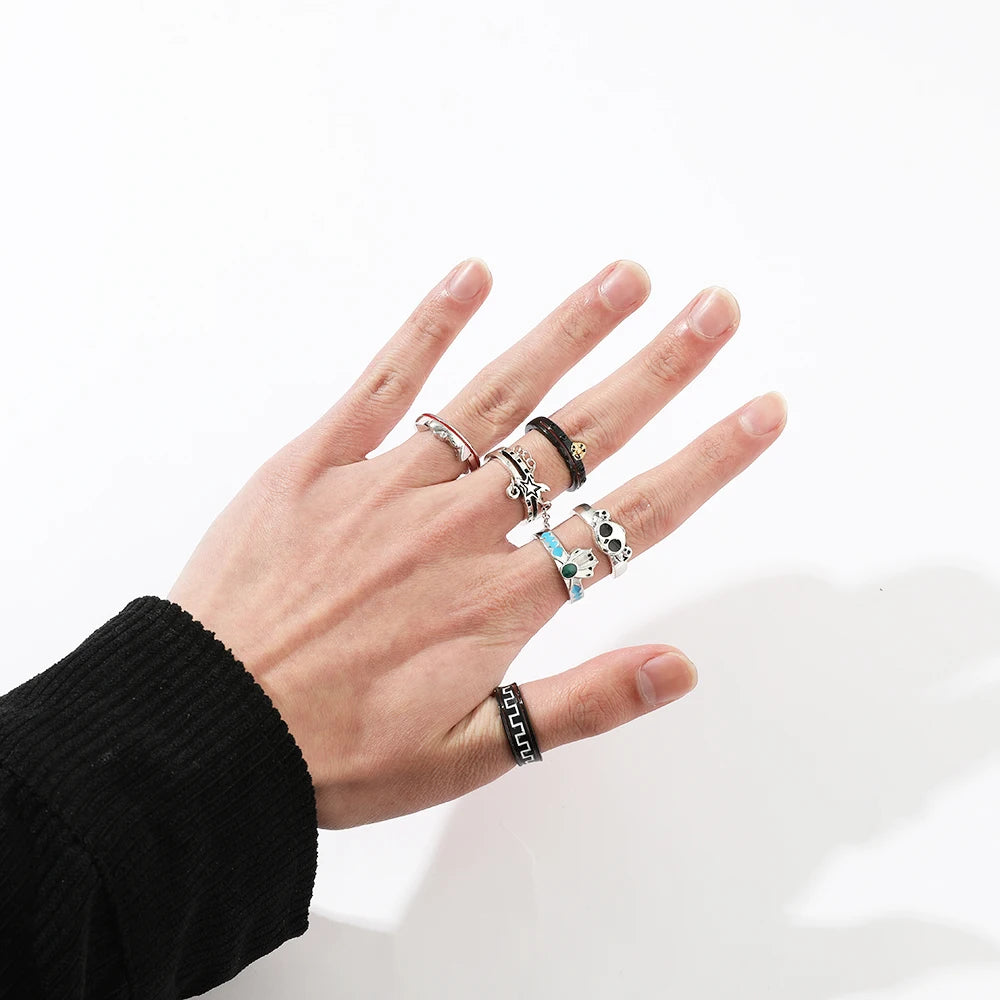 DAIIIBABYYY  -  Gothic Style Metal Set Rings Fashion Jewelry Open Ring for Men Jewelry Trendy Finger Ring Women Accessories Friend Gifts