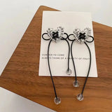 DAIIIBABYYY  -  Silver Plated Heart Ear Stud Long Band Rope Earrings for Women Korean Fashion Fairy Bow-knot Tassel Earring Jewelry