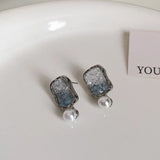 DAIIIBABYYY  -  Luxury Blue Gradient Crystal Butterfly Flower Pearl Earrings Flower Geometric Women Korean Fashion Kpop Tassel Earring