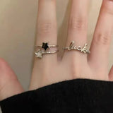 Daiiibabyyy 2024 Metal Cross Opening Index Finger Rings Y2k Accessories Five Pointed Star Rings Open Adjustable Star Rings Star Ring
