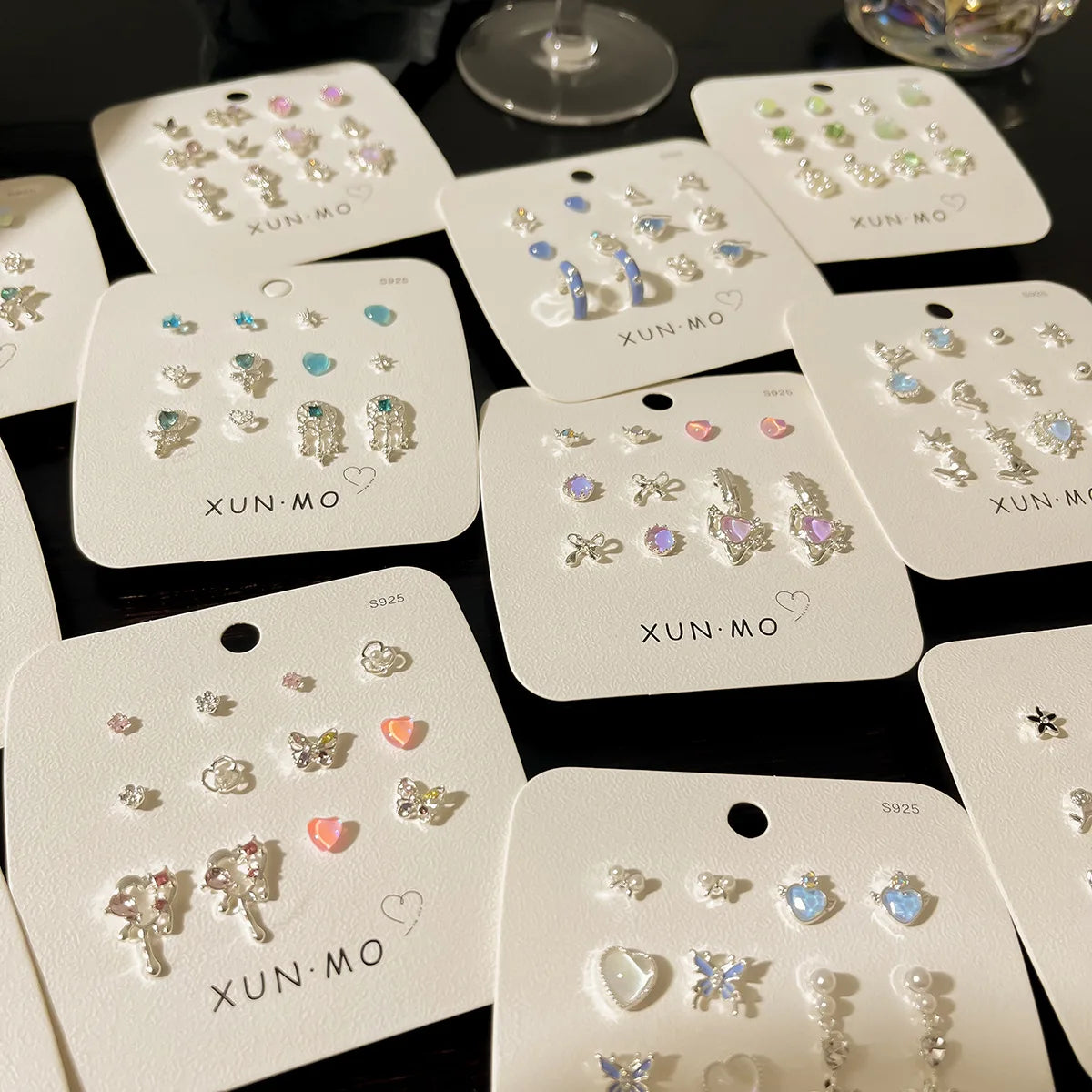 DAIIIBABYYY  -  Sweet Y2K Blue Aurora Rhinestone Heart Star Moon Stud Earrings Set Women Korean Fashion Butterfly Earring Jewelry Gift