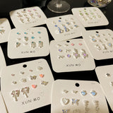 DAIIIBABYYY  -  Sweet Y2K Blue Aurora Rhinestone Heart Star Moon Stud Earrings Set Women Korean Fashion Butterfly Earring Jewelry Gift