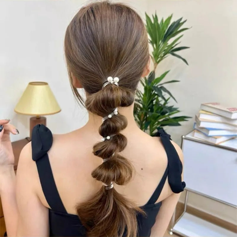 DAIIIBABYYY  -  New Long Telephone Hair Rings Creative High Elastic Headwear Elegant Pearl Low Ponytail Holder Fashion Hair Bands for Women