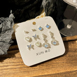 DAIIIBABYYY  -  Sweet Y2K Blue Aurora Rhinestone Heart Star Moon Stud Earrings Set Women Korean Fashion Butterfly Earring Jewelry Gift