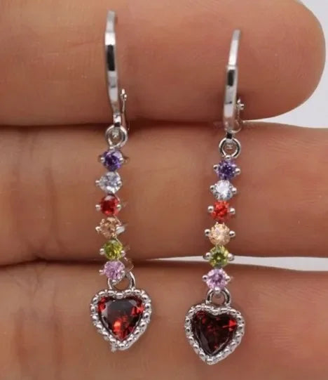 DAIIIBABYYY  -  Fashion Sparkling Colorful Cubic Zirconia Pendant Earrings Multicolor Stone Leaves Rose Gold Charming Pendant Earrings Jewelry