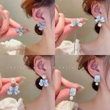 DAIIIBABYYY  -  Luxury Blue Gradient Crystal Butterfly Flower Pearl Earrings Flower Geometric Women Korean Fashion Kpop Tassel Earring
