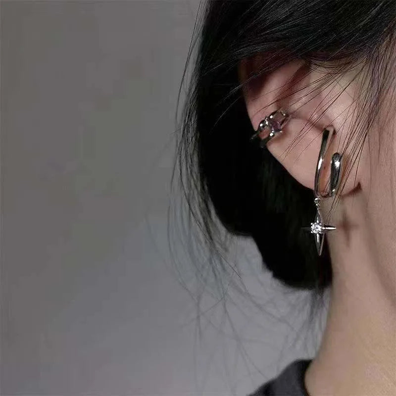 DAIIIBABYYY  -  3Pcs Minimalist Chain Clip Earrings for Women Star Ear Cuffs Simple Personalized Ear Bone Clip Y2K Accessories Trendy Jewelry
