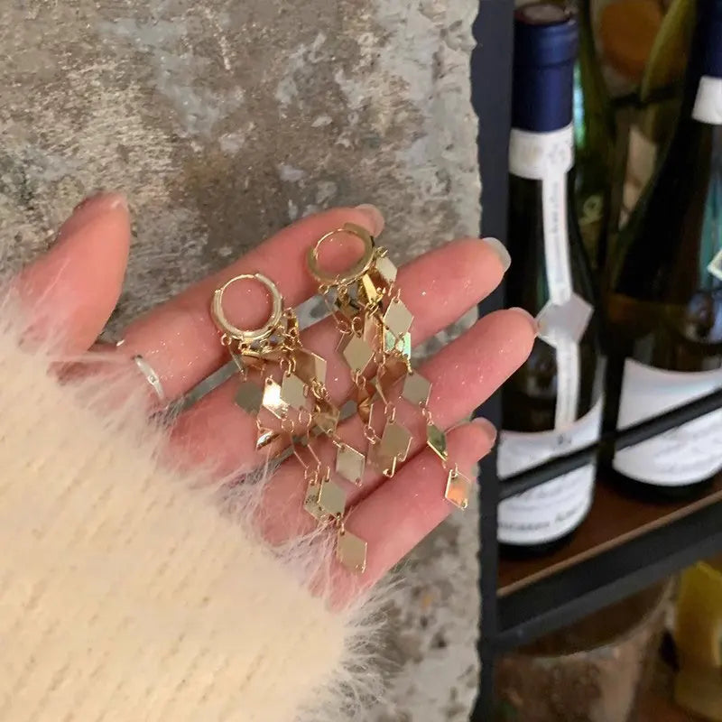 DAIIIBABYYY  -  Trend Geometry Rhombus Drop Earrings for Women Fashion Gold Silver Color Long Tassels Earring Jewelry Wedding Party Gifts