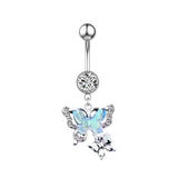 DAIIIBABYYY  -  Punk Butterfly Belly Button Rings Stainless Steel Dangle Zircon Dangle For Women Belly Navel Rings Body Belly Piercing Jewelry