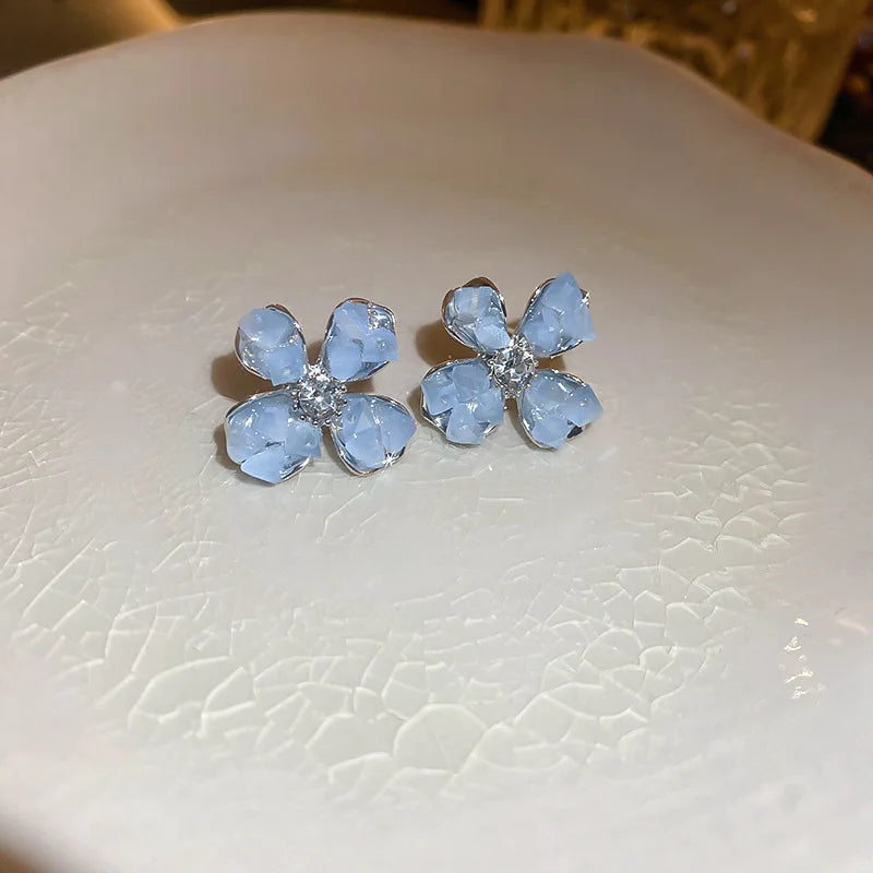 DAIIIBABYYY  -  Luxury Blue Gradient Crystal Butterfly Flower Pearl Earrings Flower Geometric Women Korean Fashion Kpop Tassel Earring