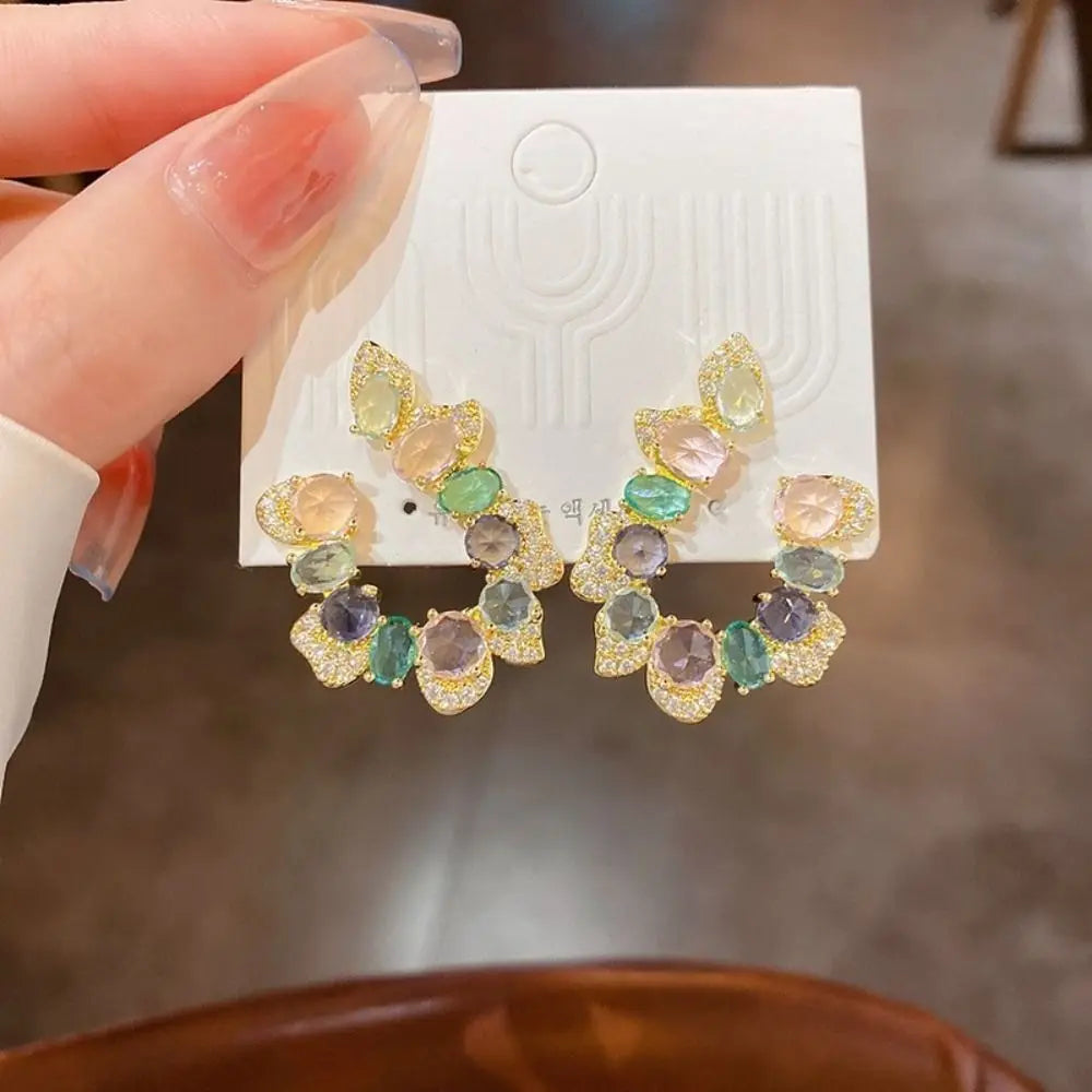 DAIIIBABYYY  -  Korean Style Big Flower Stud Earrings Big Crystal Exquisite Zircon Stone Earrings Fashion Jewelry Rhinestone Earrings Wedding