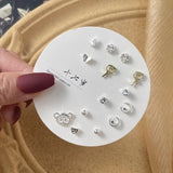 DAIIIBABYYY  -  Korean Fashion New Week Stud Earrings Set for Women Mini Sweet Pearl Heart Bow Rainbow Earring Luxury Jewelry Gift