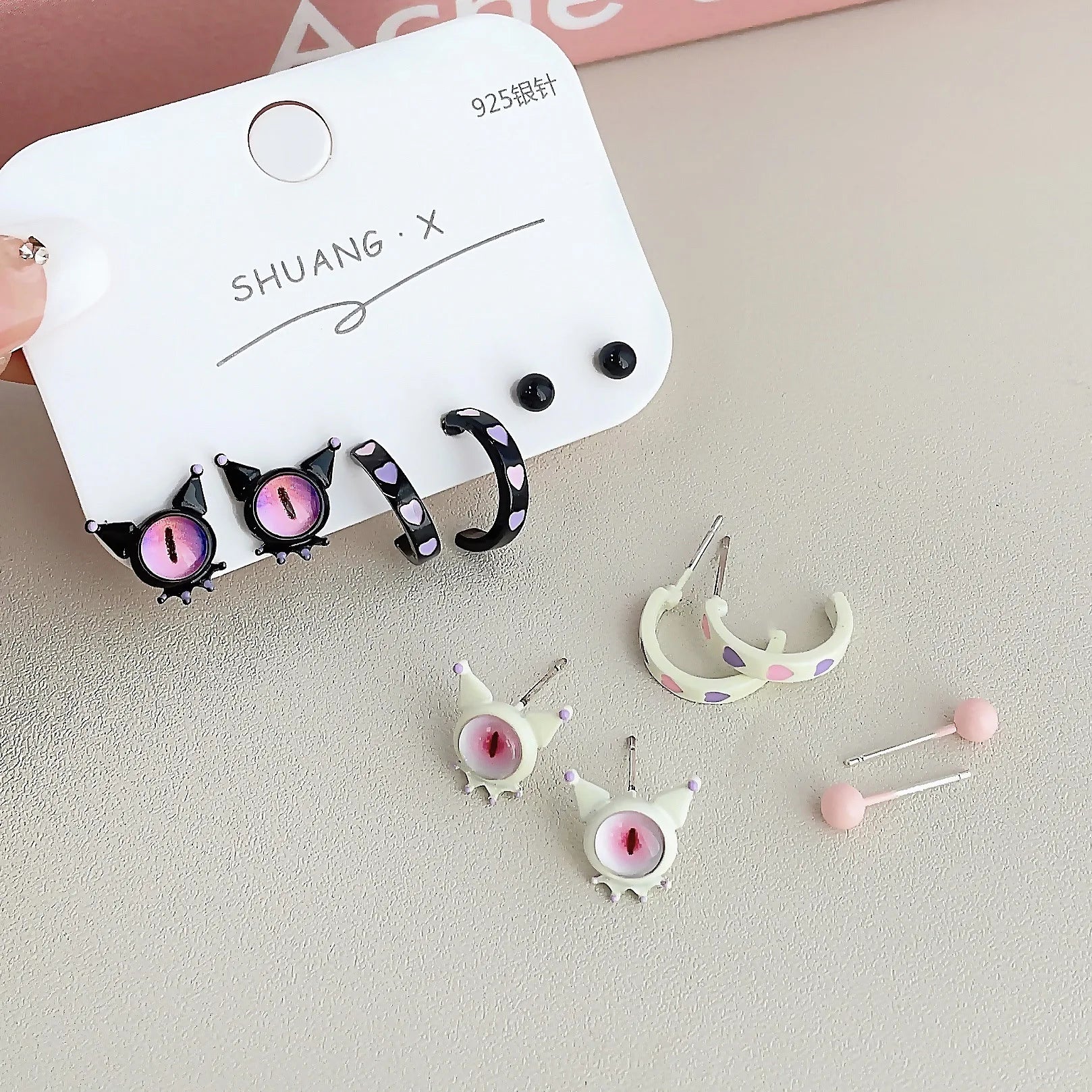 DAIIIBABYYY  -  Cute Funny Monster Eyes Stud Earrings Set Women Y2K Kpop Fashion C-Shape Earring Set Goth Jewelry brincos Accessories