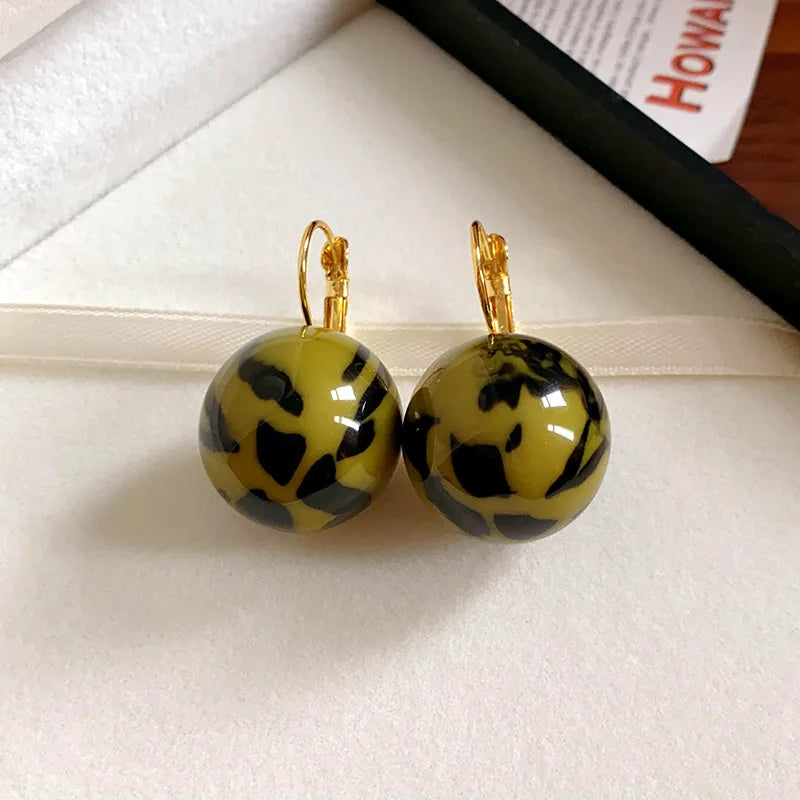 DAIIIBABYYY  -  Resin Leopard Print Ear Buckle Retro Earrings Wholesale for Women