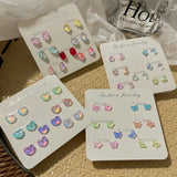 DAIIIBABYYY  -  Colorful Fairy Heart Stone Butterfly Moon Star Stud Earrings Set Women Y2K Sparkling Fashion Week 7 Days Earring Jewelry Gift