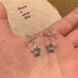 Daiiibabyyy Exquisite Blue Star Shaped Crystal Stud Earrings for Women Personalized Stylish Daily Accessories Party Jewelry Birthday Gifts