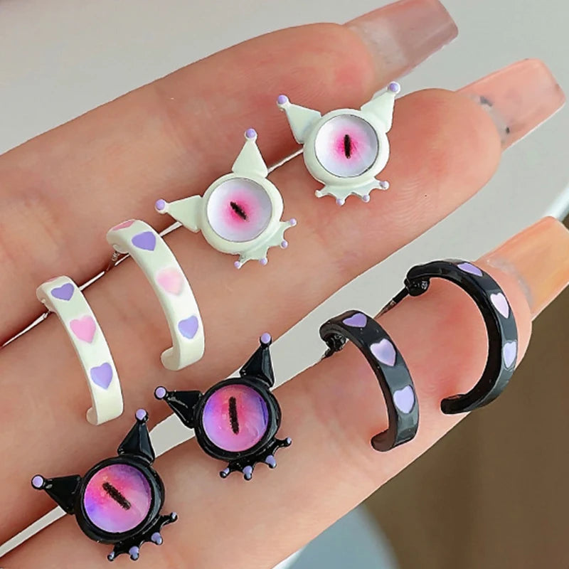 DAIIIBABYYY  -  Cute Funny Monster Eyes Stud Earrings Set Women Y2K Kpop Fashion C-Shape Earring Set Goth Jewelry brincos Accessories