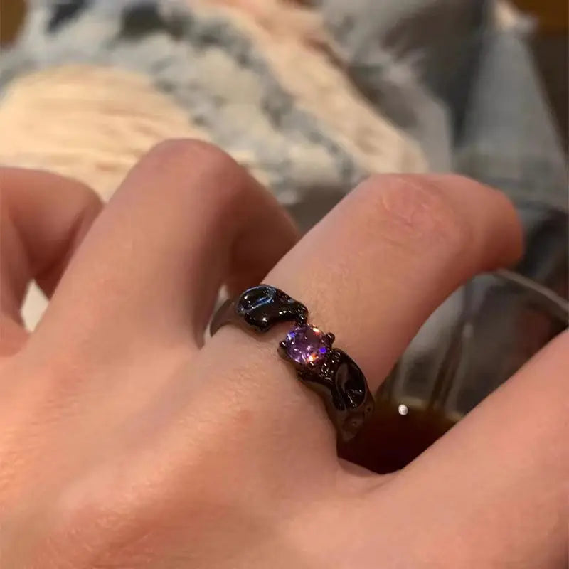 DAIIIBABYYY  -  Gothic Dark Black Butterfly Cross Geometry Irregular Open Rings For Women Men Punk Y2K Halloween Grunge Accessories Jewelry Gift