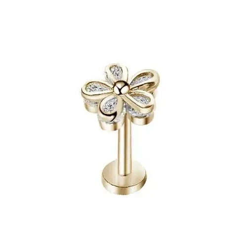 DAIIIBABYYY  -  1Piece Flower Moon Snake CZ Nose Hoop Butterfly Leaf Daith Conch Helix Stud Earrings Internal Thread Piercing Surgical Steel 16G