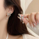 DAIIIBABYYY  -   Kpop Punk Silver Color Asymmetric Butterfly Pearl Stud Earrings Women Korean Fashion INS Cute Heart Geometric Earring