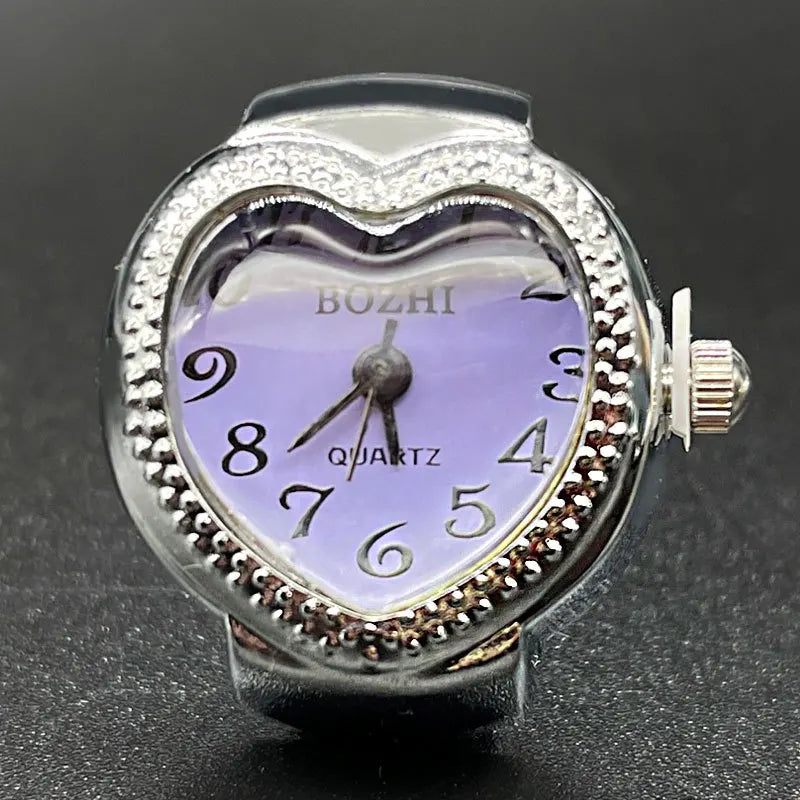DAIIIBABYYY  -  Punk Fashion Heart Mini Quartz Watch Finger Rings Women Men Couples Clock Retro Elastic Strap Watches Ring Jewelry