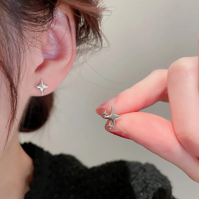 DAIIIBABYYY  -  Korean Fashion Blue Zircon Star Stud Earrings for Women Creative Shiny Rhinestone Bowknot Earrings Sweet Girls Jewelry Gifts