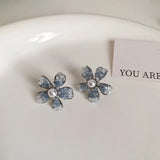 DAIIIBABYYY  -  Luxury Blue Gradient Crystal Butterfly Flower Pearl Earrings Flower Geometric Women Korean Fashion Kpop Tassel Earring