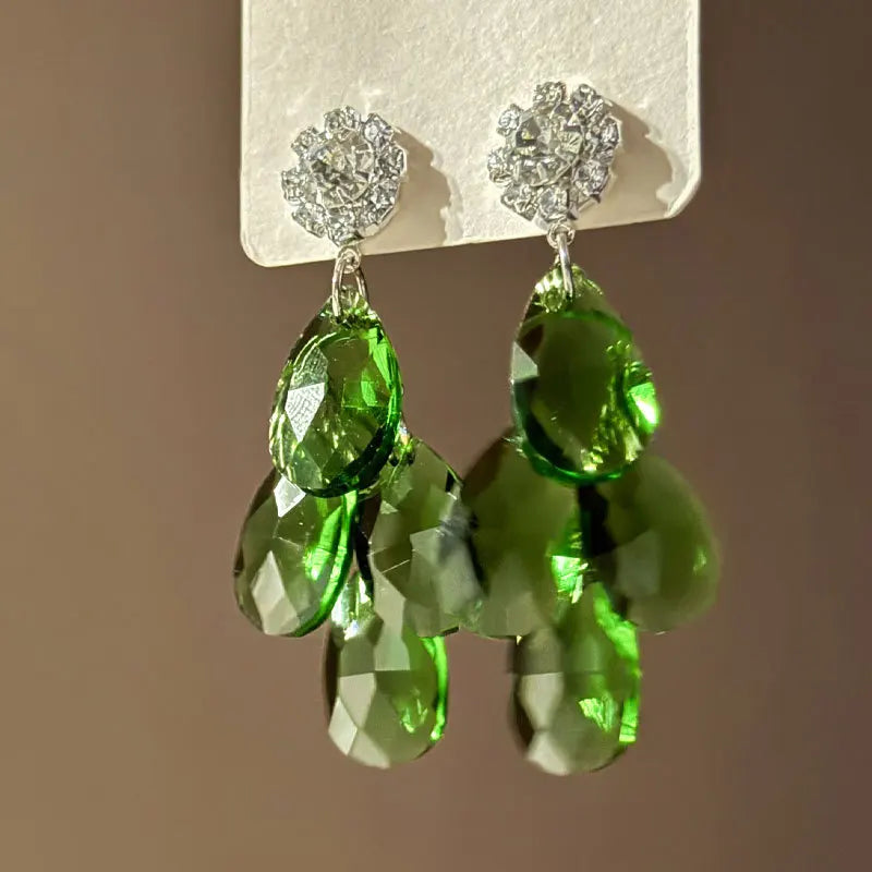 Daiiibabyyy Fashion Water Drop Glass Crystal Earrings For Women Elegant Temperament Wedding Party Jewelry Gift