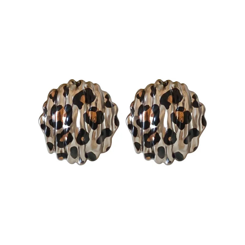 DAIIIBABYYY  -  Circular Retro Earrings Women Stripes Leopard Print Simple Design Personalized Temperament Niche Trend Fashionable Versatile