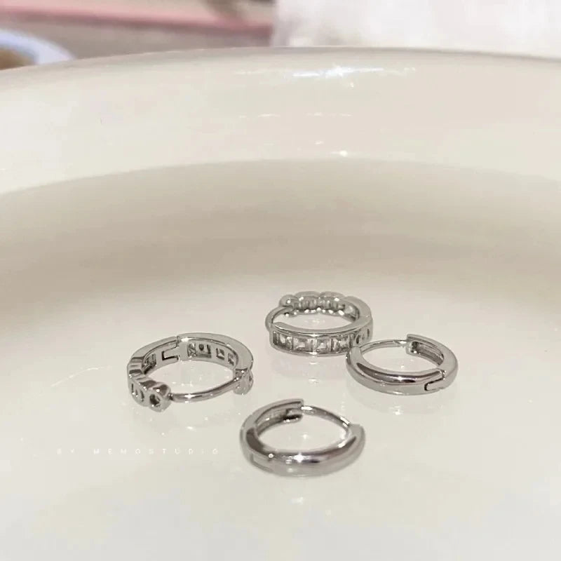 DAIIIBABYYY  -  Stainless Steel Y2K Zircon Metal Earrings Set Crystal Sweet Cool Aesthetic Creative Design Earrings Jewelry Accessorie Gifts