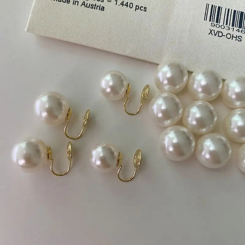 DAIIIBABYYY  -  Elegant Big Round Imitation Pearl Ear Clip Stud Earring Wedding Jewelry for Women Korean Fashion No Piercing Earrings