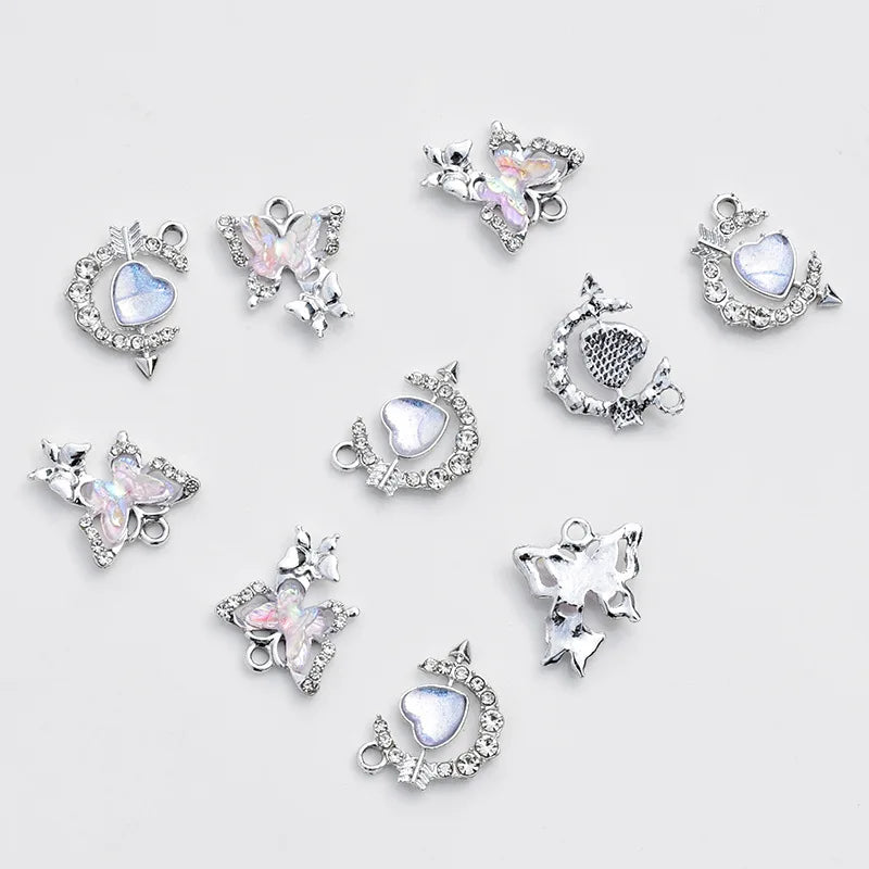 DAIIIBABYYY  -  2/5/10pcs Y2k Accessories Rhinestone Butterfly Heart Jewelry Pendant DIY Handmade Earrings Bracelet Necklace Pendant Material