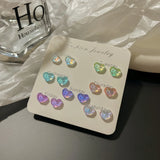 DAIIIBABYYY  -  Colorful Fairy Heart Stone Butterfly Moon Star Stud Earrings Set Women Y2K Sparkling Fashion Week 7 Days Earring Jewelry Gift